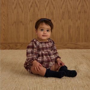 Rylee + Cru Burgundy and Cream Plaid Romper